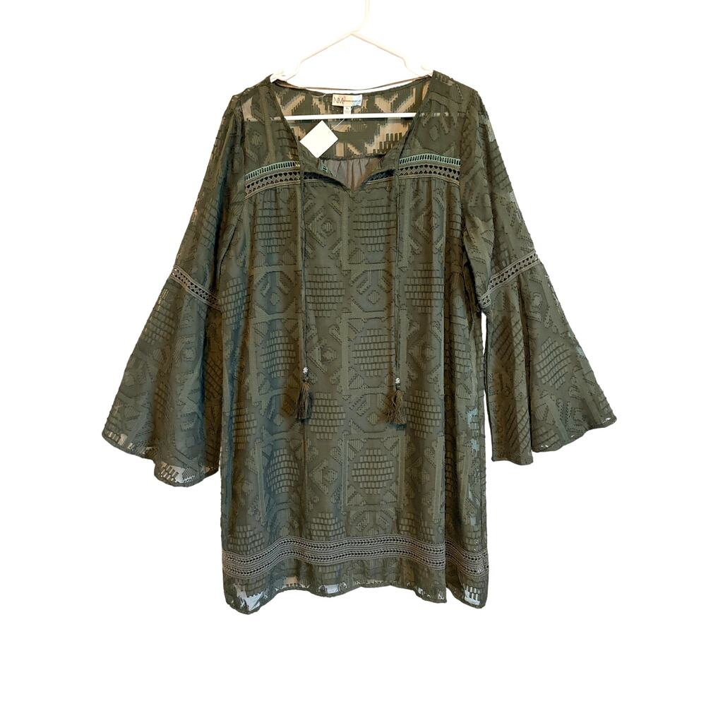 Neiman Marcus Olive Green Lace Mini Dress